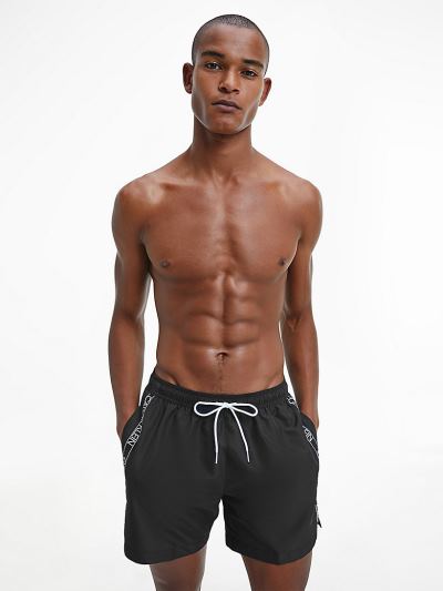 Calvin Klein Fürdőruha HU022053 | Calvin Klein Logo Tape Medium Drawstring Férfi Úszónadrág Fekete
